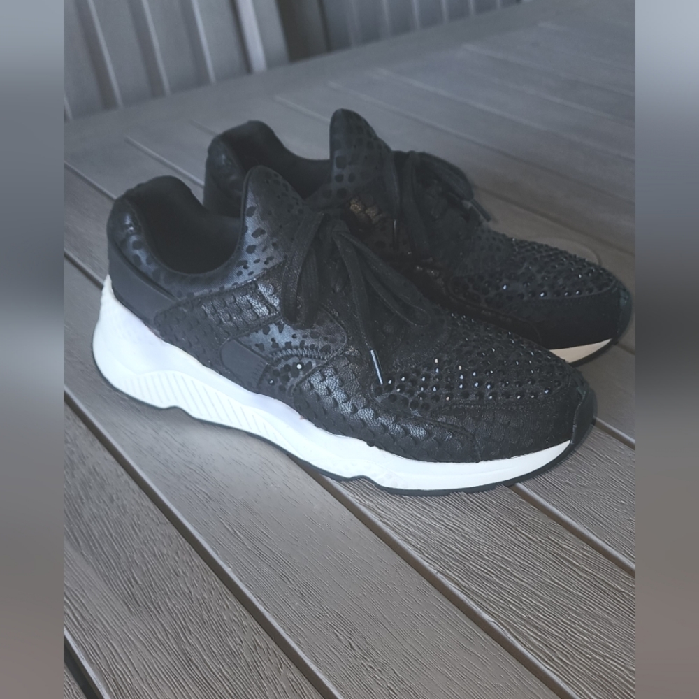 Ash ‘Mood’ Crystal-Embellished/Snake-Effect Leather Neoprene Sneakers